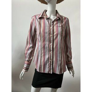 Indigo Palms Chinos Womens Button Front Shirt Multicolor Stripe Collar Pocket S